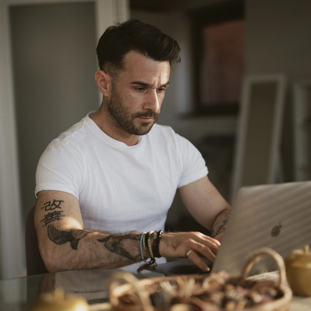 Viktor Szabó working on his laptop
